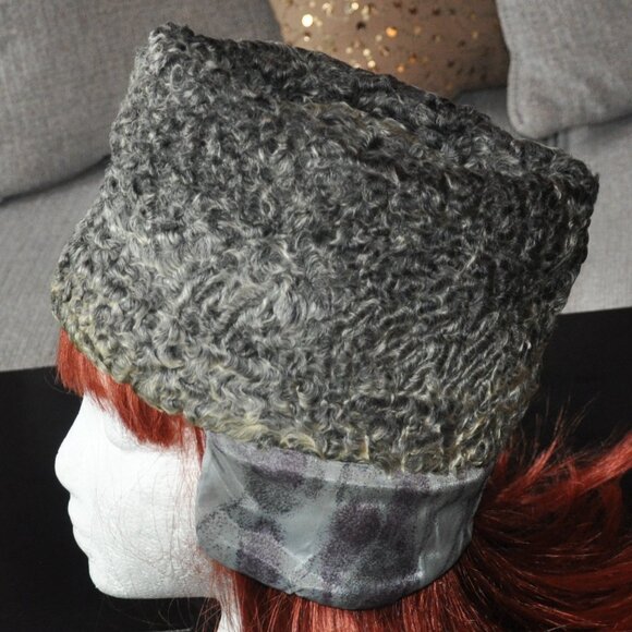 Vintage Gray Persian Lamb Astrakan Envoy Ear Flaps Cossack Karakul Hat Unisex - Picture 4 of 7